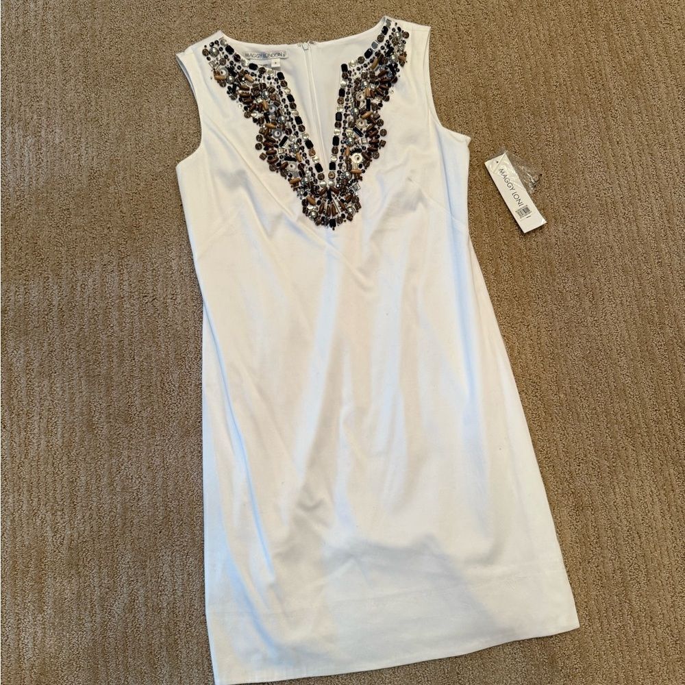 Maggy London  White Embroidered  Sleeveless Dress